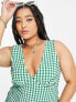 ASOS DESIGN Curve v neck midi slip sundress in green textured gingham