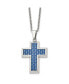 Blue Carbon Fiber Inlay Cross Pendant Cable Chain Necklace