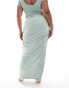 Kaiia Plus slinky ruched column maxi skirt co-ord in sage