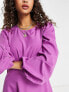 Pieces exclusive volume sleeve midi dress in purple