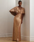 Фото #1 товара Women's Metallic Cape-Overlay Gown