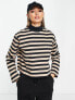 Фото #4 товара ASOS DESIGN high neck boxy long sleeve top in camel and black stripe
