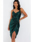 Women's Cowl Strappy Sequin Ruched Midi Dress