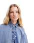 Фото #4 товара Monki oversize denim shirt in blue mottled wash