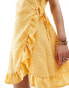 Фото #4 товара Vila jersey broderie wrap mini dress in yellow