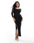 Vero Moda rib jersey maxi dress with contrast tipping in black