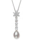 Cultured Freshwater Pearl 7-8mm and Cubic Zirconia Drop Pendant in Sterling Silver with 18" Chain