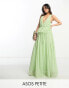 Фото #2 товара ASOS DESIGN Petite plunge pleated tiered maxi dress in sage green