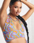 Фото #4 товара Urban Threads Petite halter neck crop top co-ord in 70s swirl print