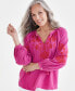 ფოტო #2 პროდუქტის Petite Nala Embroidered Popover Peasant Blouse, Created for Macy's