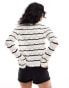 New Look knitted stripe tie front cardigan in white