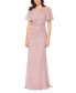 Women's Metallic Sequin Flutter-Sleeve Gown