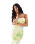 Фото #3 товара ASOS DESIGN bandeau mesh midi dress with ruching in yellow & blue abstract print