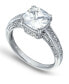 Cubic Zirconia Cushion Stone Ring with Fancy Pavé Gallery in Silver Plate