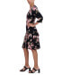 Petite Floral Ruffle-Skirt 3/4-Sleeve Dress