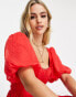 Фото #6 товара ASOS DESIGN Tall puff sleeve pleated dobby midi dress with scallop trim in red