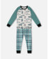 Toddler Boys Organic Cotton Two Piece Pajama Set Green Printed Cars