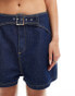 Фото #4 товара ASOS DESIGN denim buckle detail short in mid blue