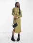 Фото #8 товара COLLUSION rib roll neck long sleeve midi dress in green