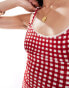 Pull&Bear gingham check mini dress in red Красный, XL - EU 42 - фото #3