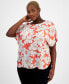 Фото #1 товара Plus Size Printed Boat-Neck Short-Sleeve Top, Created for Macy's