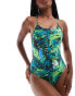 Фото #4 товара Nike Hydrastrong lace up printed tight fit performance swimsuit in dark green