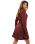 ASOS DESIGN textured long sleeve mini dress with button front and collar in burgundy