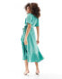 Фото #8 товара YAS Bridesmaid satin wrap midi dress in green - MGREEN