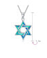 ფოტო #3 პროდუქტის Hanukkah Magen Judaic Blue Created Opal Inlay Star Of David Pendant Necklace For Bat Mitzvah For Women s Sterling Silver