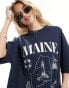 Фото #4 товара ASOS DESIGN oversized t-shirt with maine graphic in washed navy