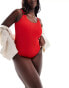 Фото #1 товара In The Style Plus crinkle square neck ring detail swimsuit in red