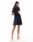 Фото #3 товара Miss Selfridge tipped collar bow detail short sleeve knit mini dress in navy