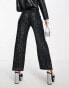 Фото #4 товара ASOS DESIGN Petite straight sequin ankle grazer trousers in black