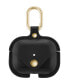 Фото #1 товара Black Leather Apple AirPods Case with Gold-Tone Snap Closure and Carabiner Clip