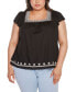 Black Label Plus Size Boho Embroidered Square Neck Top