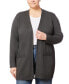 Plus Size Cable-Knit-Trim Open-Front Cardigan charcoal g, 2X - фото #1