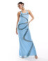 ASOS DESIGN embellished swirl detail mesh maxi dress in light blue Синий, 34 - фото #1