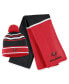 Фото #1 товара Women's Red Tampa Bay Buccaneers Colorblock Cuffed Knit Hat with Pom and Scarf Set