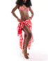 Pieces underwire bikini top co-ord in red tropical floral