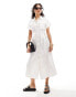 New Look utility belted shirt midi dress in off white Белый, 46 - фото #3