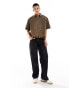 COLLUSION boxy short sleeve shirt contrast tape and embroidery in washed khaki