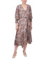 Petite 3/4 Sleeve Belted Chiffon Handkerchief Hem Dress Rust Groovy Waves, P/XL - фото #1