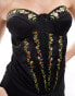 ASOS DESIGN corset maxi dress with floral embroidery in black Черный, 34 - фото #4