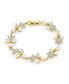 ფოტო #1 პროდუქტის Bridal Wedding Multi Flowers CZ Leaf Genuine White Freshwater Cultured Pearl Bracelet For Women 18K Gold Plated 7 Inch