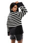 Фото #6 товара NA-kd nigh neck striped jumper in black and white