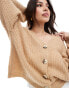 ASOS DESIGN knitted fluffy oversized cardigan in ecru brown