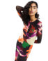 Фото #8 товара Vero Moda long sleeved lettuce edge mesh dress in abstract print