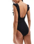 New Look frill belted swimsuit in black