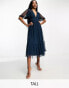 Фото #1 товара Beauut Tall Bridesmaid tulle midi dress with flutter sleeve in navy