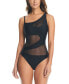Фото #5 товара Women's One-Shoulder Mesh Cutout Swimsuit, Created for Macy's